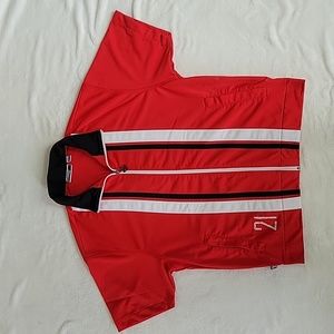 PUMA - Men's Short Sleeve Full Zip Athletic Top - Red w/ White Logo on Back